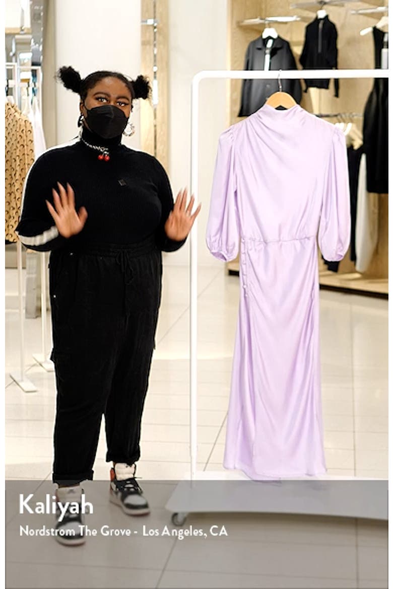 Pleated Cowl Neck Satin Midi Dress video