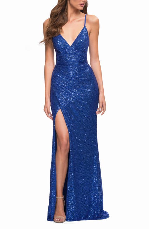 Sequin Long Prom Dress with Wrap Style Front