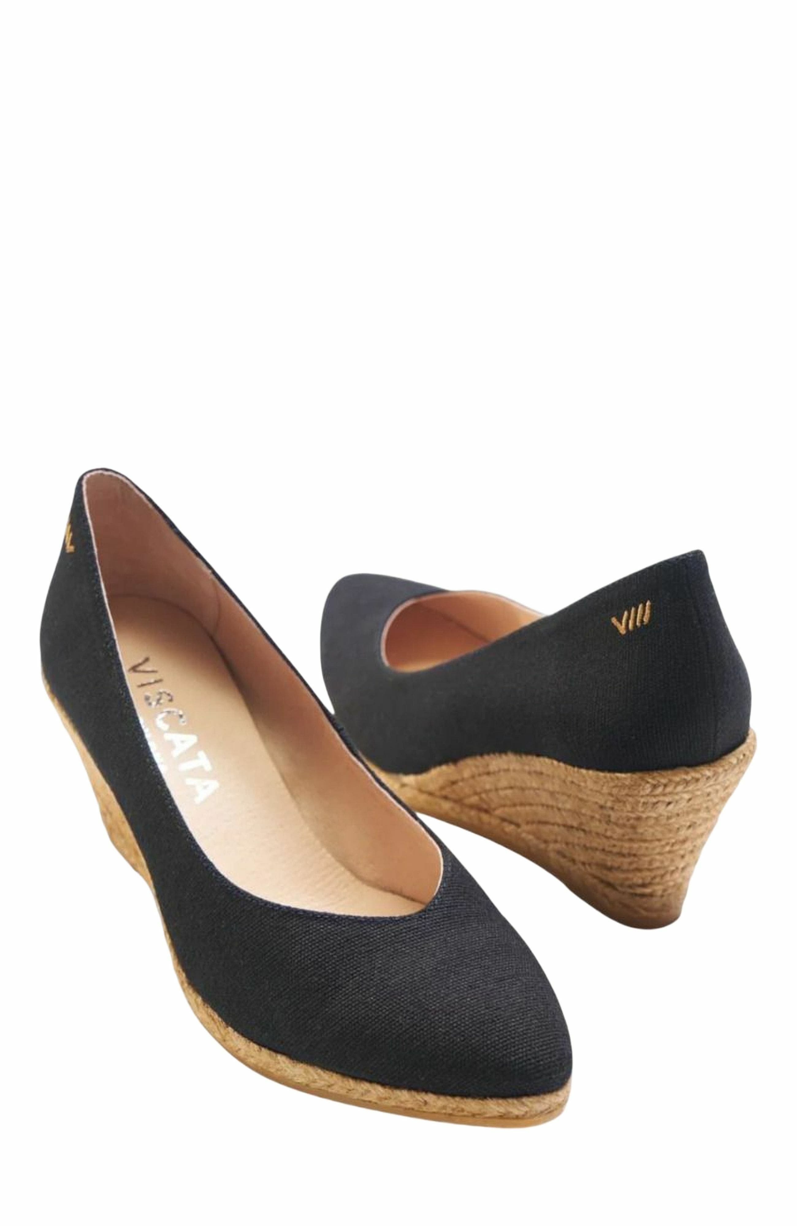 VISCATA Roses Canvas V Cut Espadrille Wedges, Alternate, color, Black