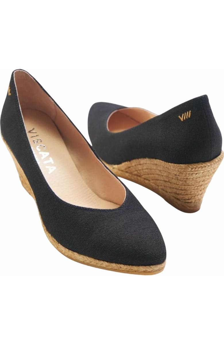 VISCATA Roses Canvas V Cut Espadrille Wedges, Alternate, color, Black