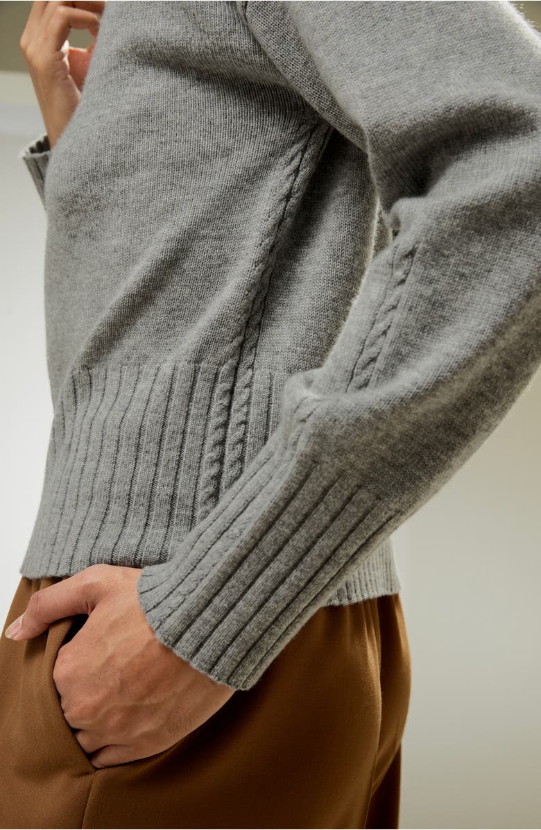 Lilysilk Braided Collar Wool and Cashmere Blend Sweatshirt, Alternate, color, Light Gray