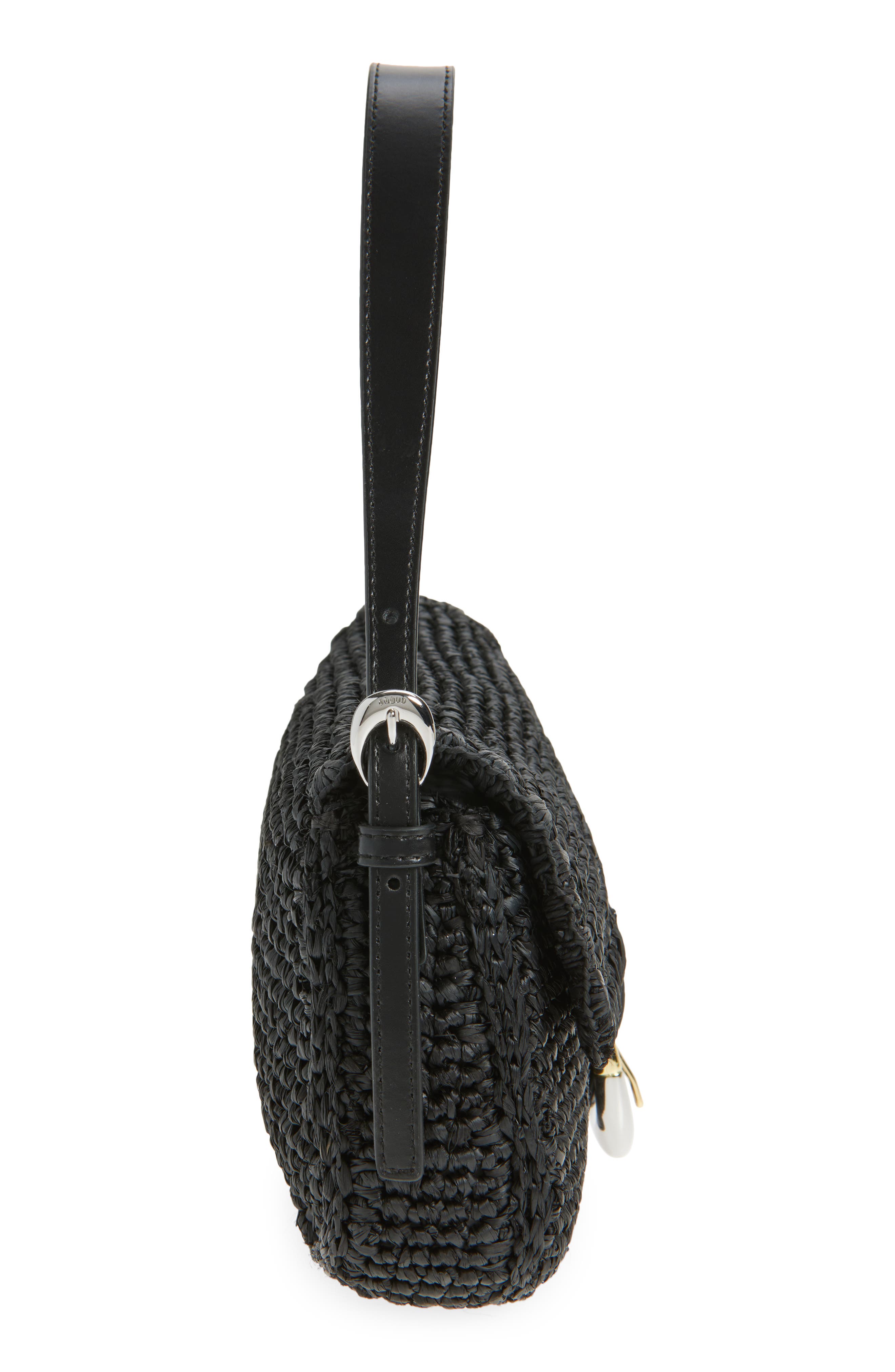 STAUD Harlow Raffia Shoulder Bag, Alternate, color, Black