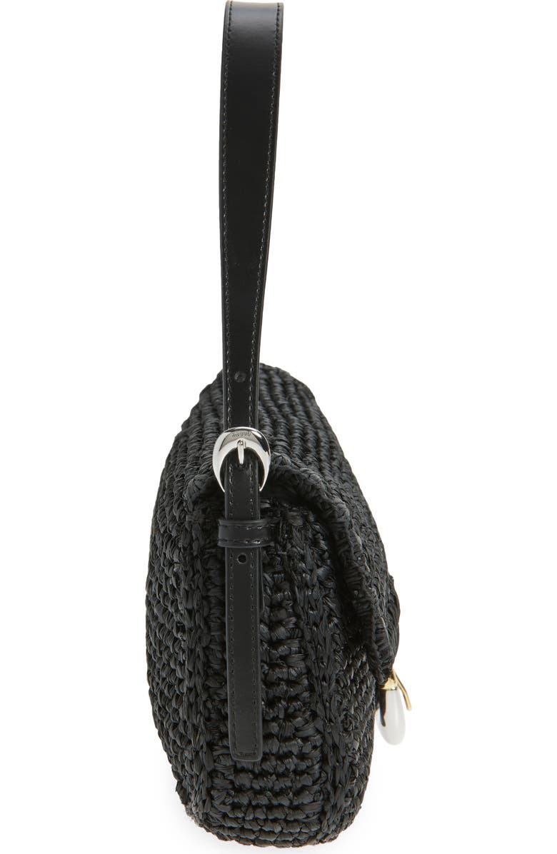 STAUD Harlow Raffia Shoulder Bag, Alternate, color, Black