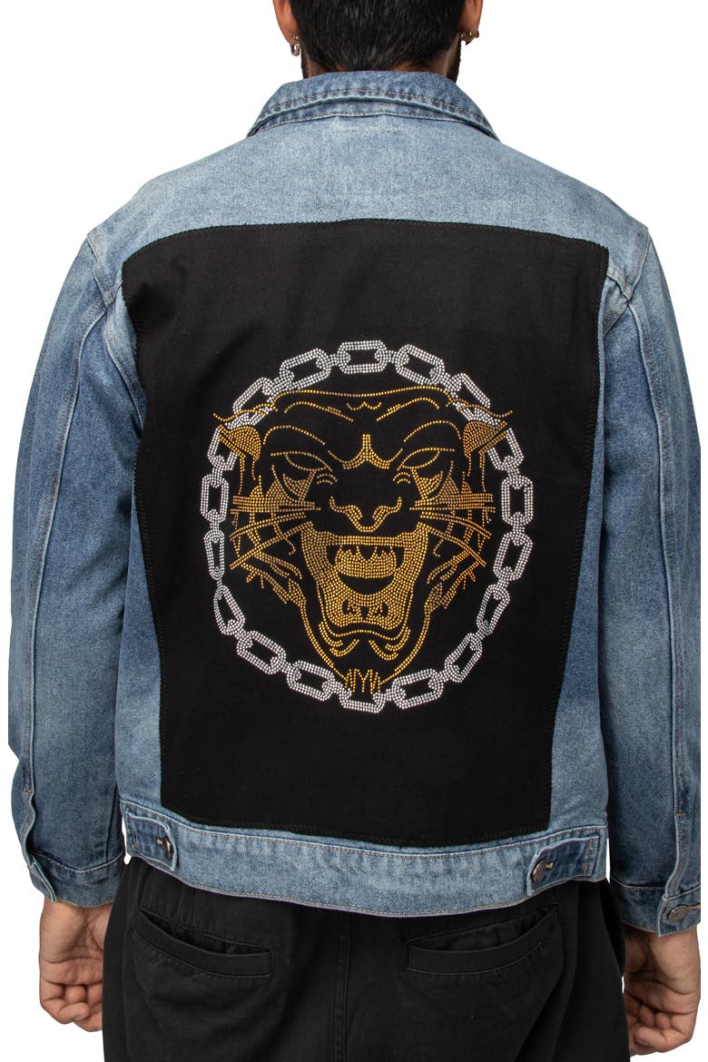 Tiger Chain Patch Denim Jacket, Alternate, color, LIGHT BLUE