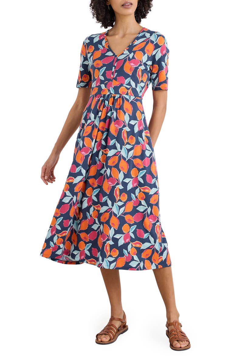 Carwynnen Citrus Print Midi Dress, Main, color, LEMON SKETCH SHIP