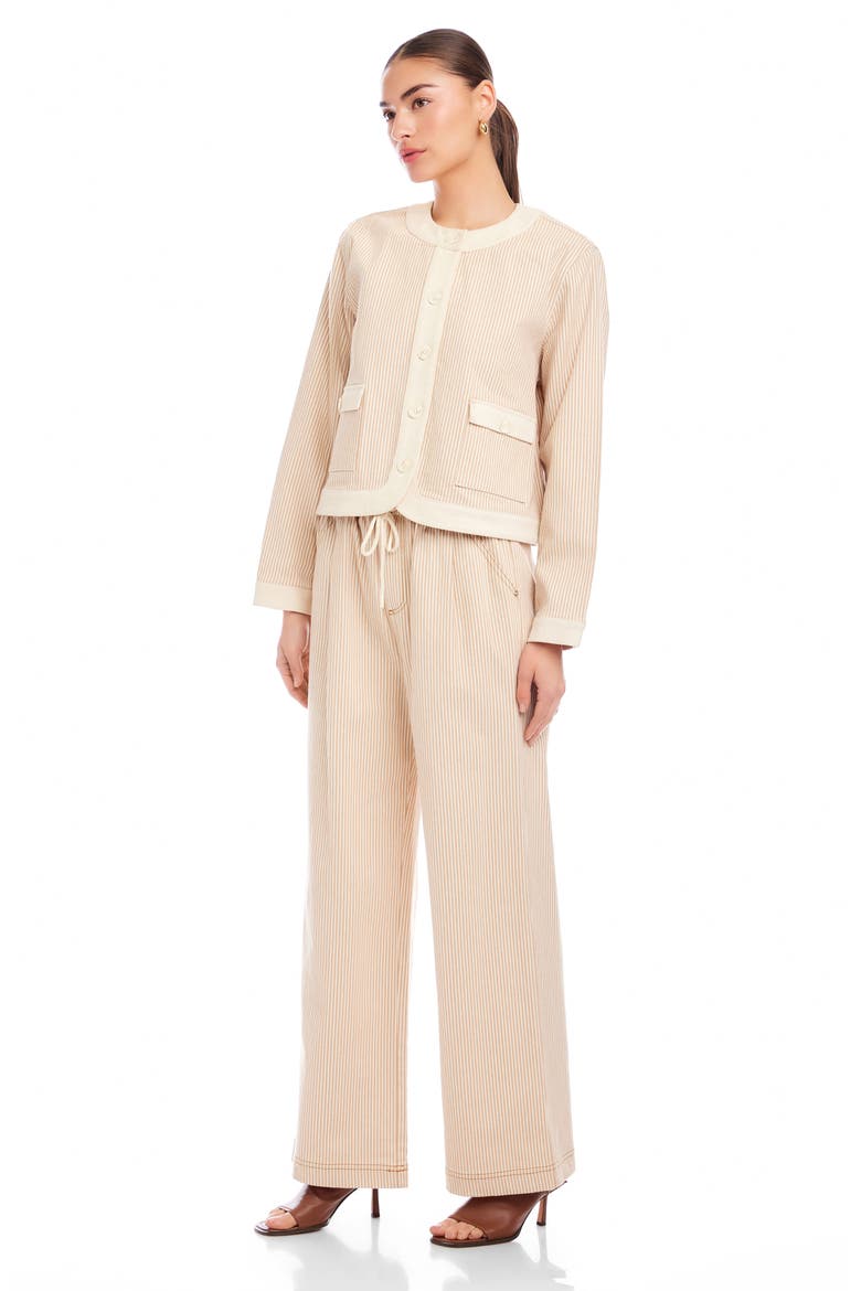 Myra Stripe Contrast Trim Crop Jacket, Alternate, color, KHAKI/ CREAM