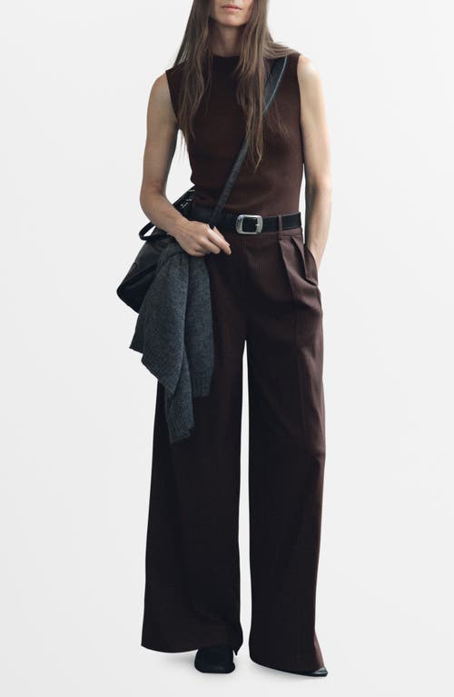 Mango Pinstripe Sleeveless Wide Leg Jumpsuit In Brown
