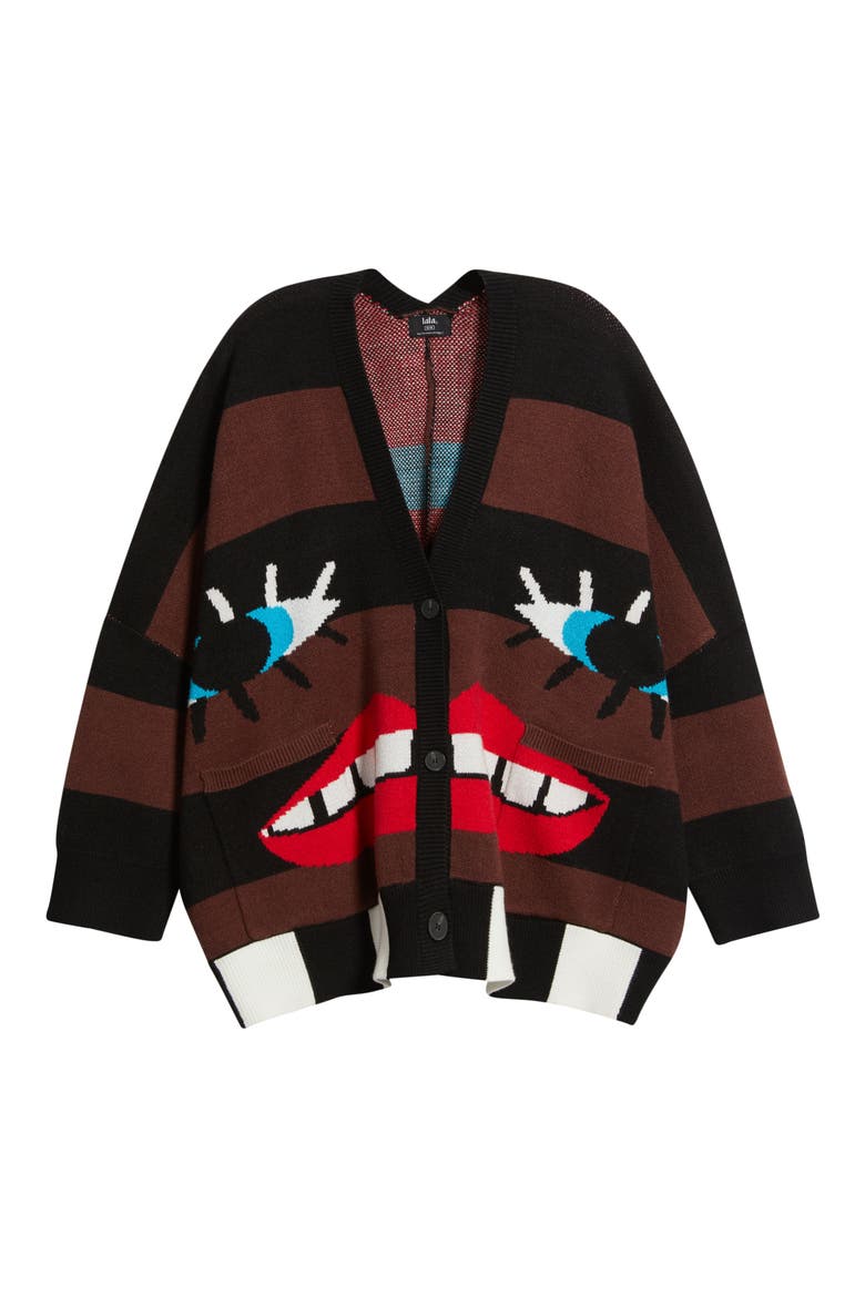 Here's to the Weirdos Oversize Cardigan, Alternate, color, BROWN/ BLACK