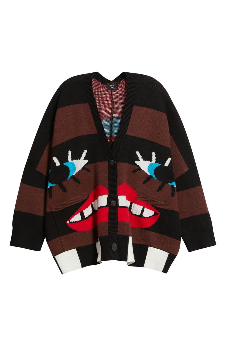 Dressed in Lala Here's to the Weirdos Oversize Cardigan, Alternate, color, Brown/ Black