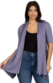 24seven Comfort Apparel Loose Fit Open Front Cardigan with Half Sleeve