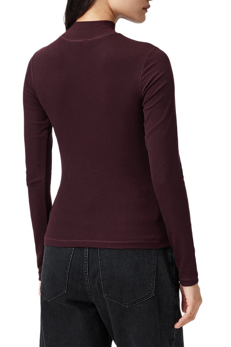 Rina Mock Neck Long Sleeve Rib Top, Alternate, color, OXBLOOD RED