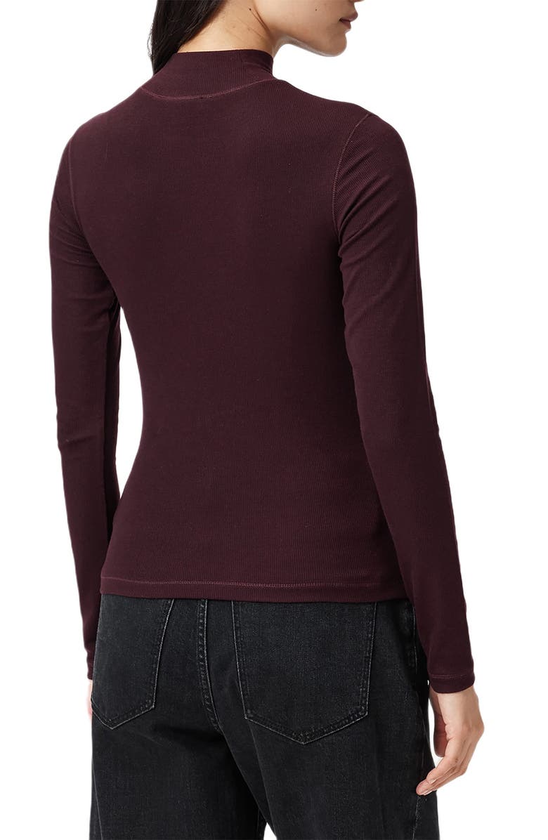 AllSaints Rina Mock Neck Long Sleeve Rib Top, Alternate, color, Oxblood Red