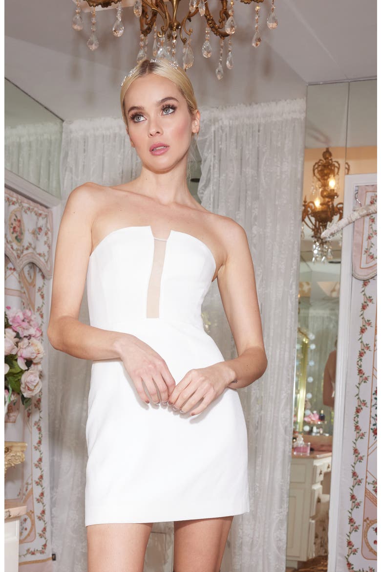 Chloe Illusion Inset Strapless Minidress, Alternate, color, OFF WHITE