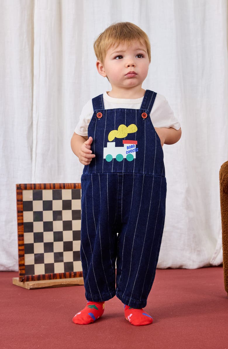 Bobo Choses Choo Choo Organic Cotton Denim Overalls, Alternate, color, Midnight Blue