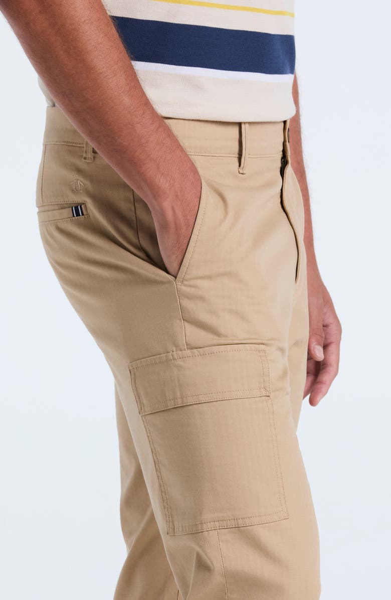 Original Penguin Stretch Cotton Blend Herringbone Straight Leg Cargo Pants, Alternate, color, Travertine