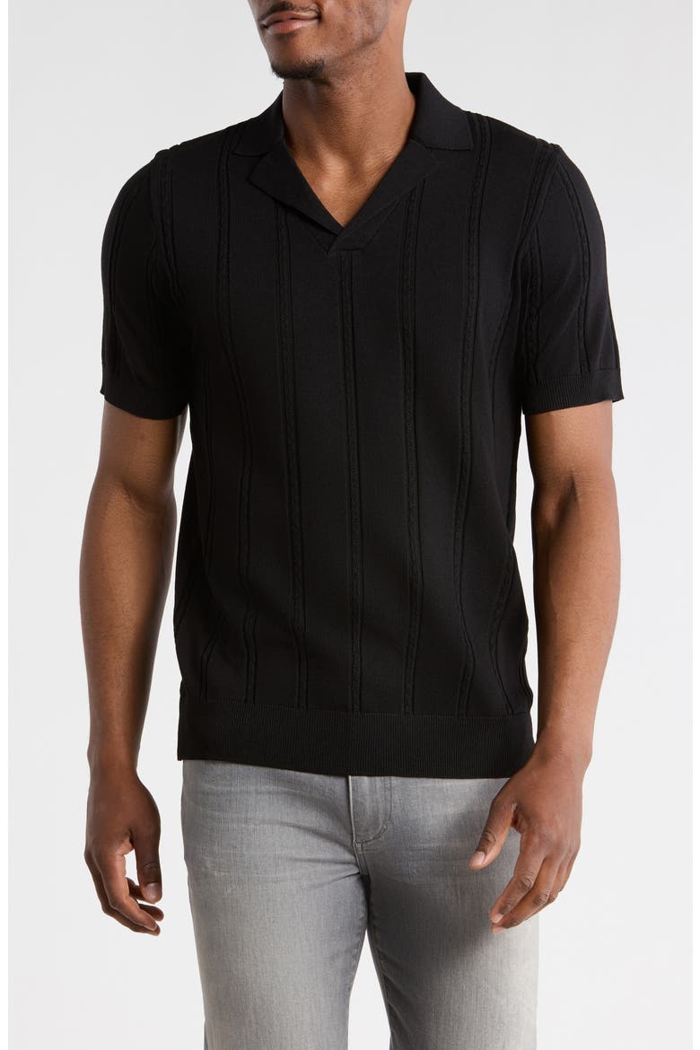 Slim Fit Johnny Collar Polo Sweater, Main, color, BLACK
