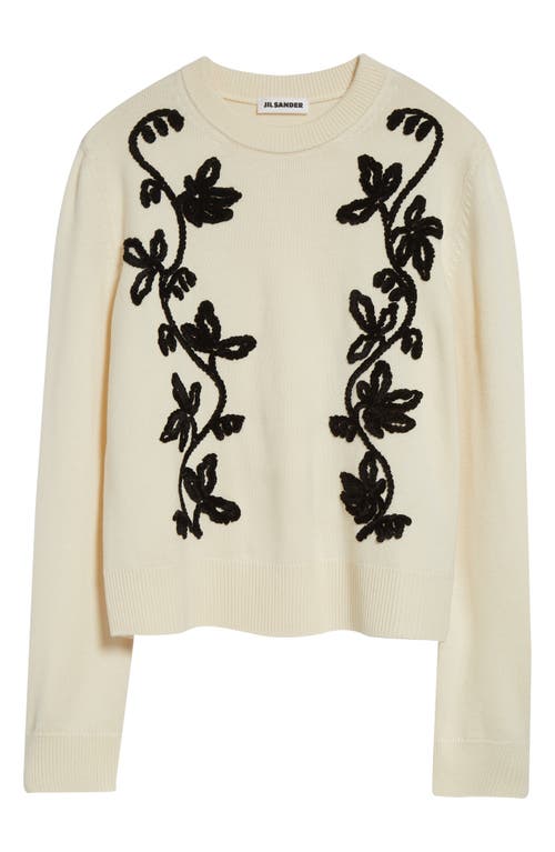 Jil Sander Floral Embroidered Virgin Wool Blend Sweater