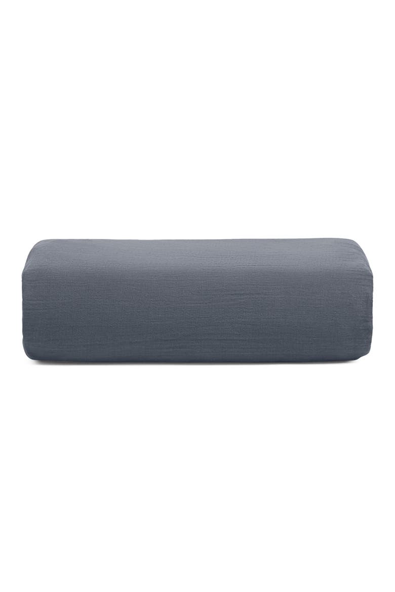 Oasis Crinkled Cotton Gauze Fitted Sheet, Main, color, MIDNIGHT TIDE