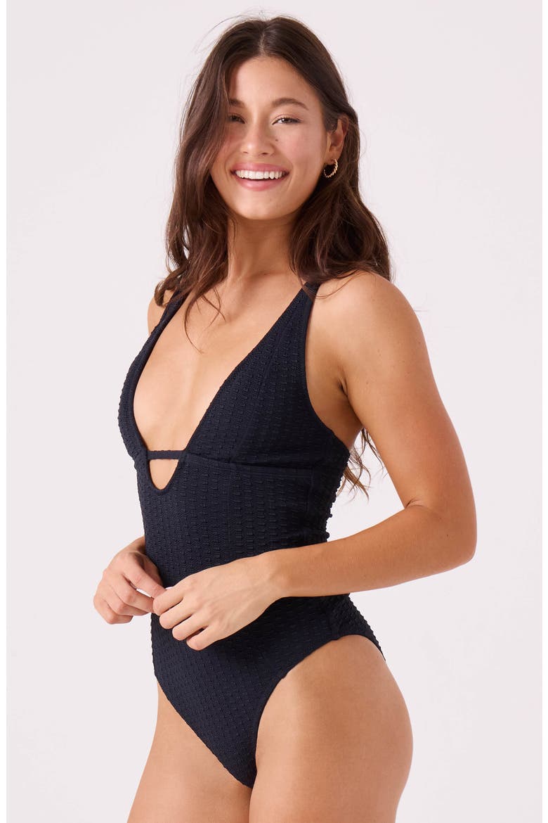 Haleiwa Plunge One-Piece Swimsuit, Alternate, color, ANTHRACITE