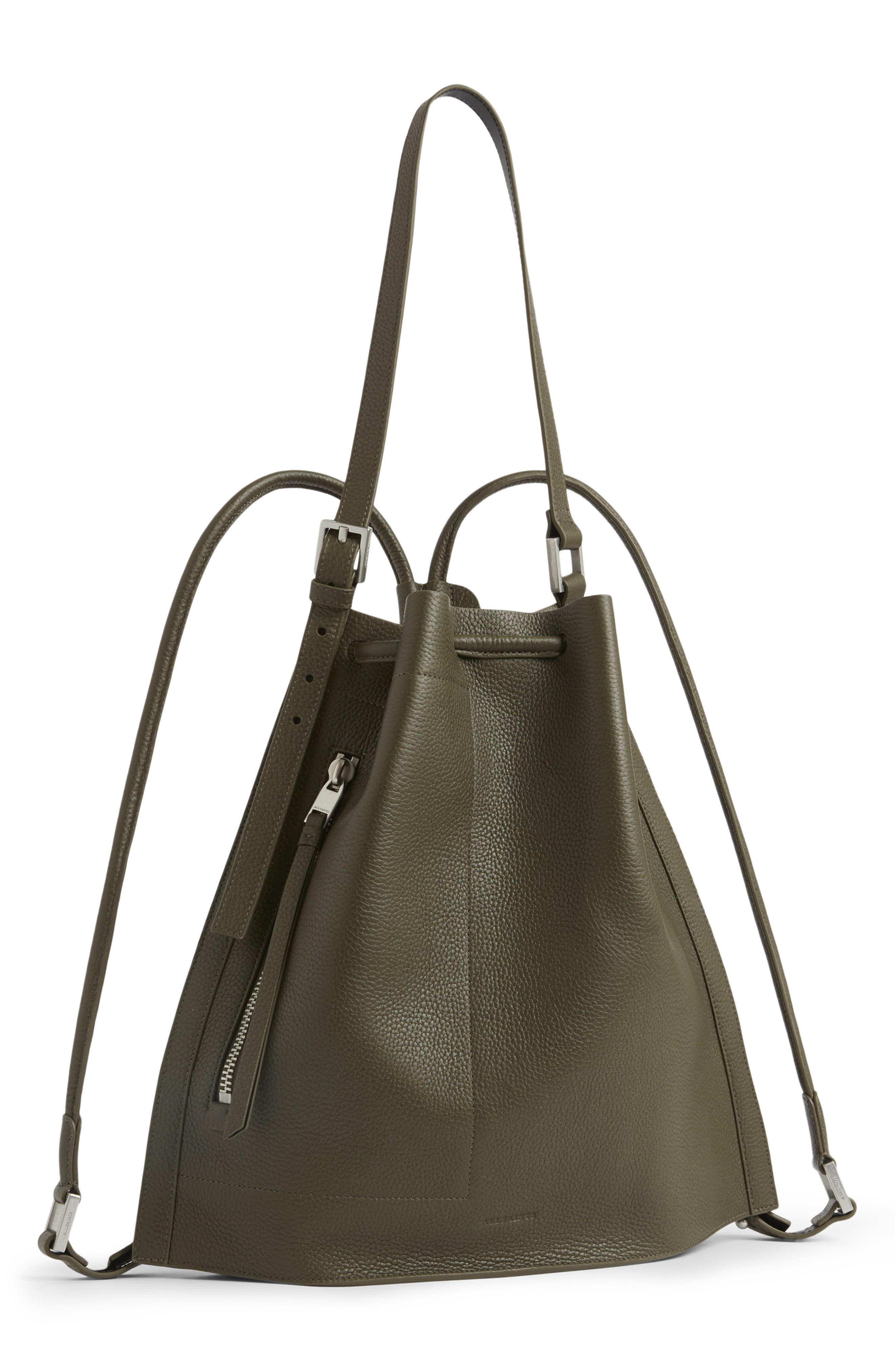 Alpha Convertible Leather Backpack, Alternate, color, DUSTY KHAKI GREEN