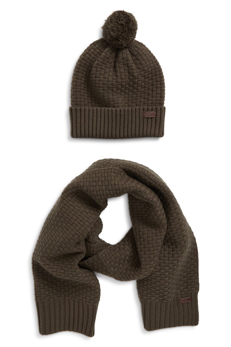 Ramside Beanie & Scarf Set, Main, color, DARK OLIVE