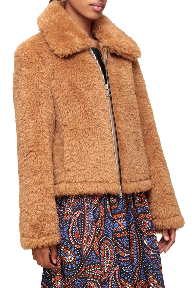 Faux Fur Zip-Up Jacket, Alternate, color, CAMEL