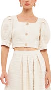 Endless Rose Premium Puff Sleeve Tweed Crop Top