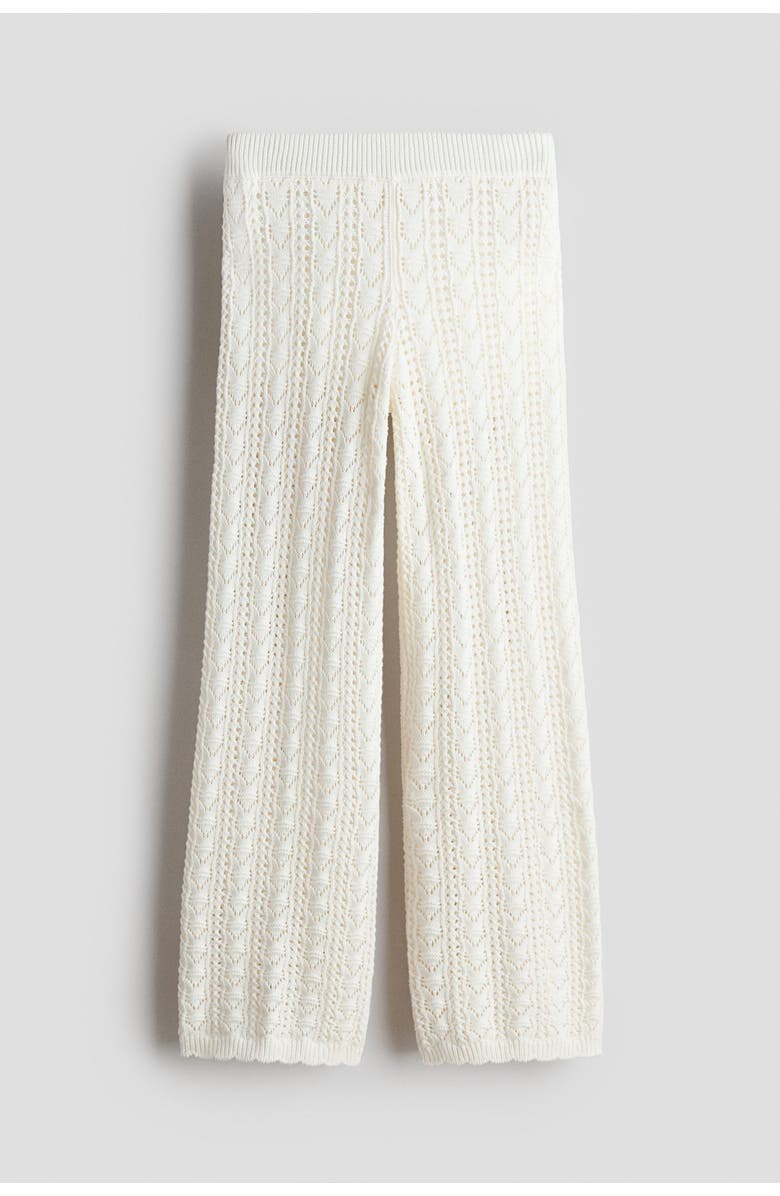 H&M Crochet-look Cotton Trousers, Main, color, Cream