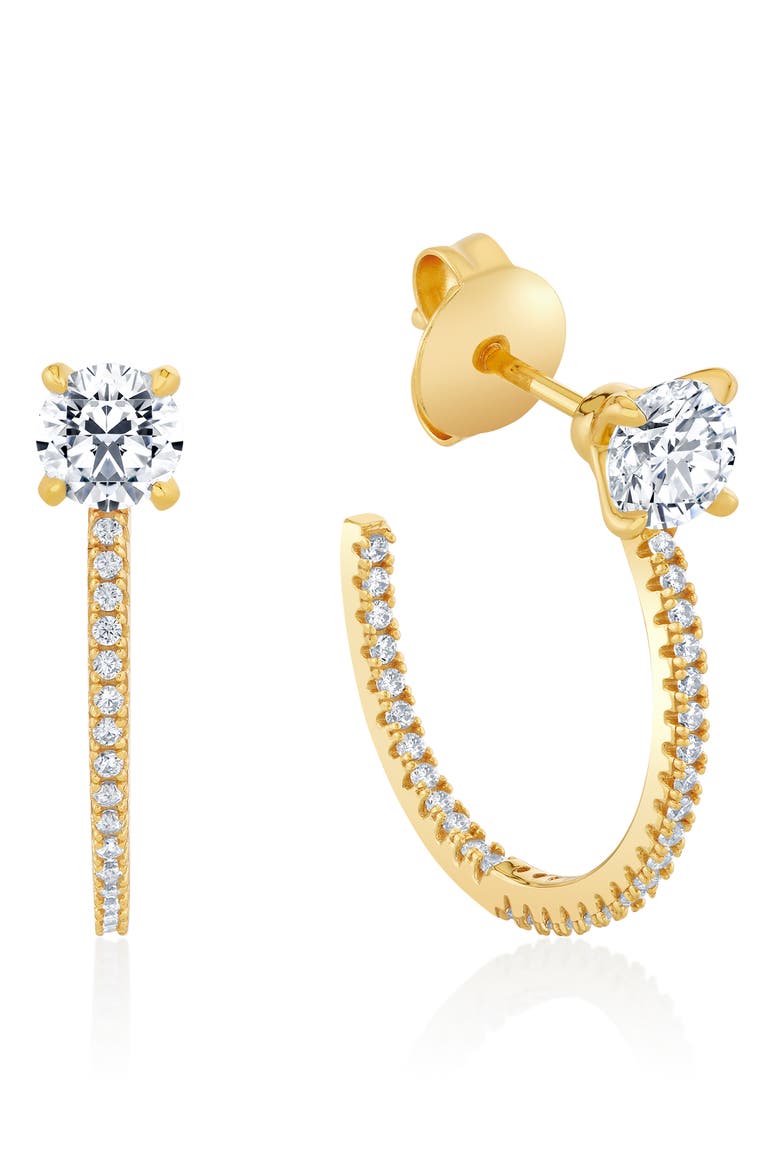 Brilliant-Cut Pavé Cubic Zirconia Huggie Hoop Earrings, Main, color, 18KT YELLOW GOLD / CLEAR STONE