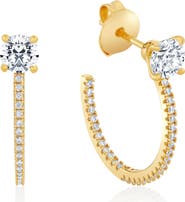 Crislu Brilliant-Cut Pavé Cubic Zirconia Huggie Hoop Earrings
