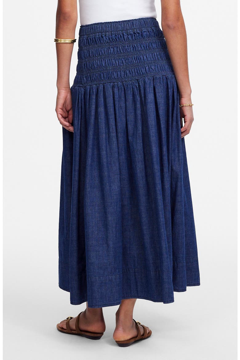 Smocked Denim Midi Skirt, Alternate, color, RINSE WASH