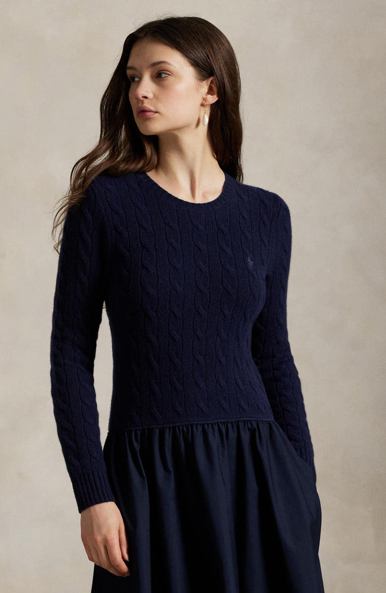 Polo Ralph Lauren Mixed Media Cable Stitch Long Sleeve Maxi Dress, Alternate, color, 