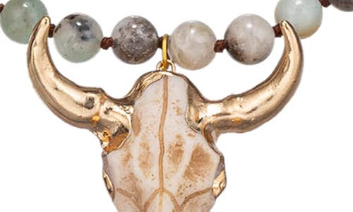 Eye Candy Los Angeles Owven Amazonite Bull Pendant Necklace In Gold