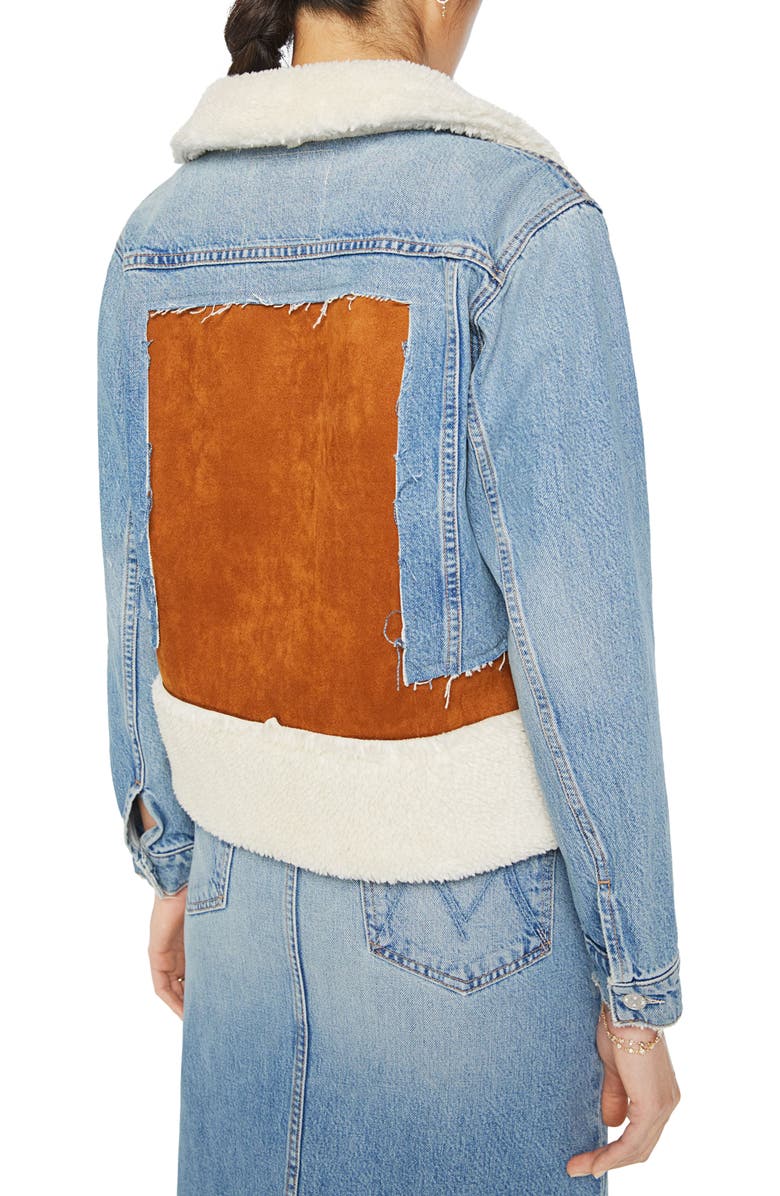 MOTHER The Cut and Paste Patchwork Faux Shearling Denim Jacket, Alternate, color, 
