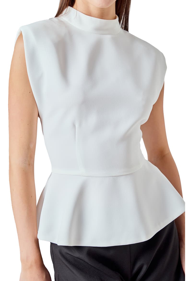 Mock Neck Sleeveless Peplum Top, Alternate, color, OFF WHITE