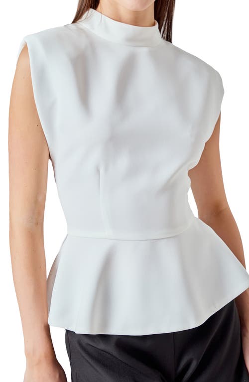 Endless Rose Mock Neck Sleeveless Peplum Top In White