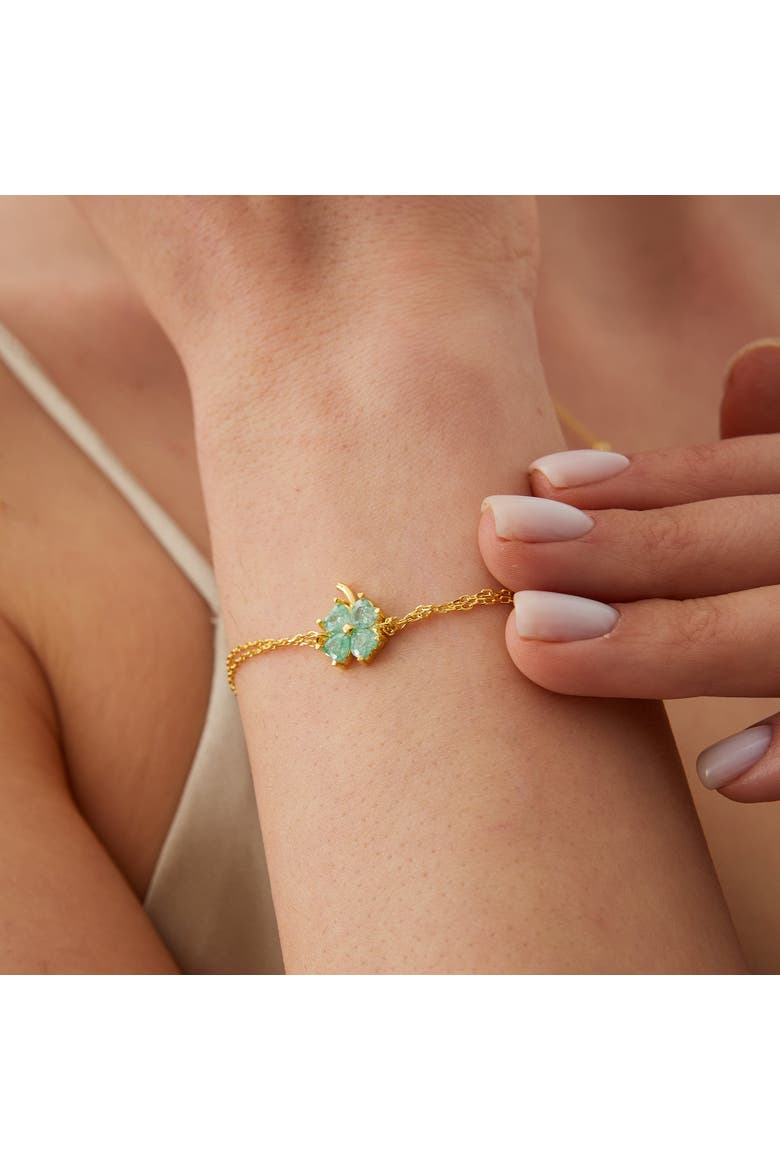 Sterling Silver Four Leaves Clover Bracelet - Green, Alternate, color, Gold