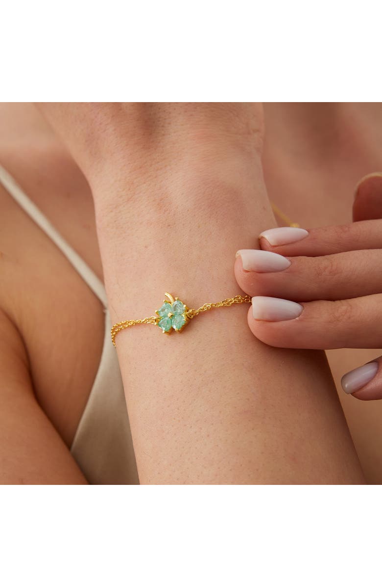 Spero London Sterling Silver Four Leaves Clover Bracelet - Green, Alternate, color, Gold