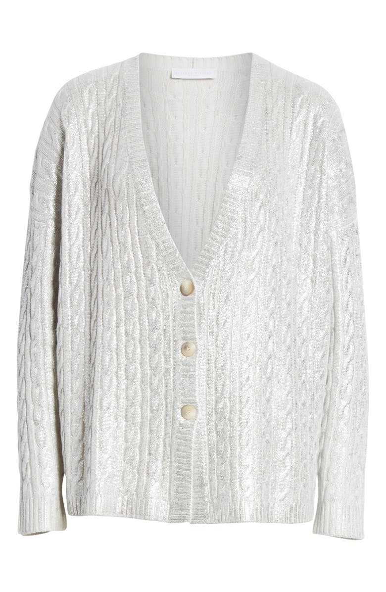 Fabiana Filippi Laminated Cashmere Cardigan, Alternate, color, Silver