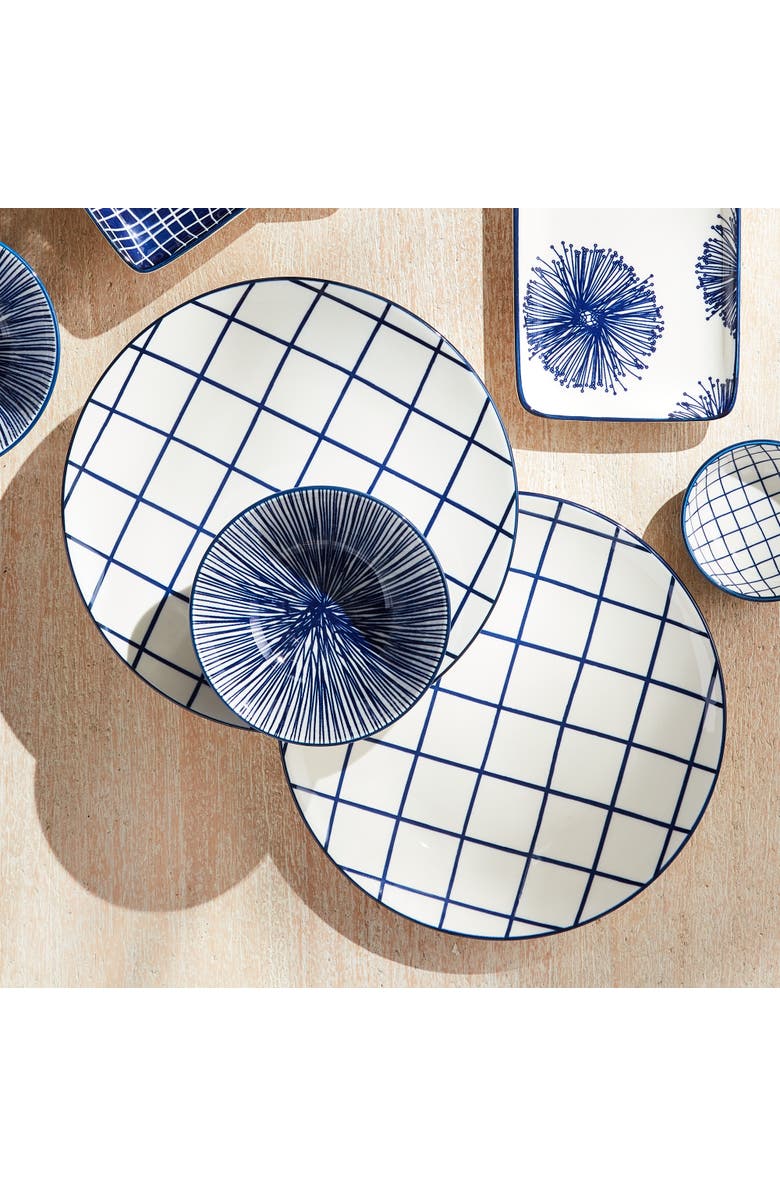 Napa Home & Garden Stria 8.5" Plates, Set of 4 - Dark Blue/White Ceramic, Alternate, color, Blue