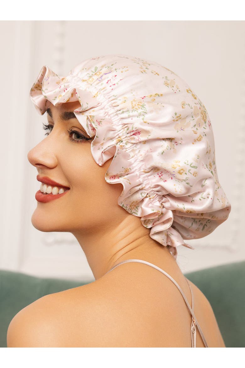 Pure Silk Double Layer Bonnet with Ribbon, Alternate, color, Floral