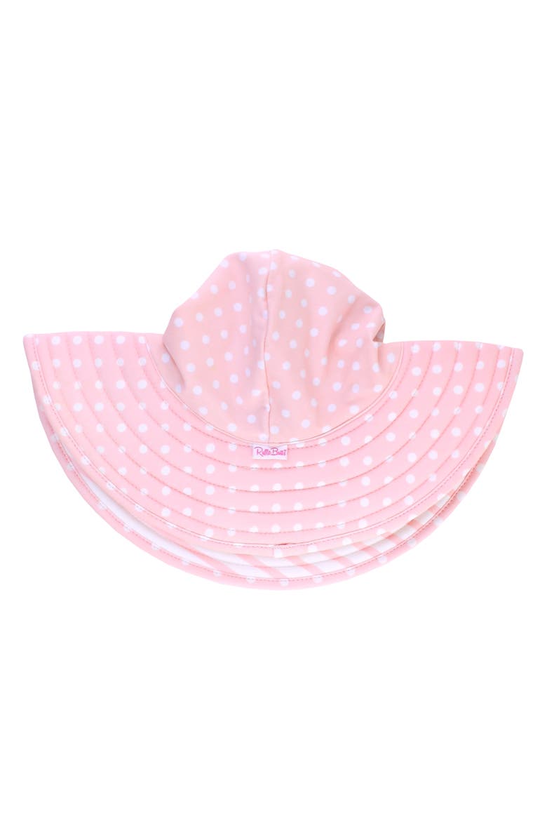 RuffleButts Pink Polka Dot Two-Piece Rashguard Swimsuit & Hat Set, Alternate, color, 