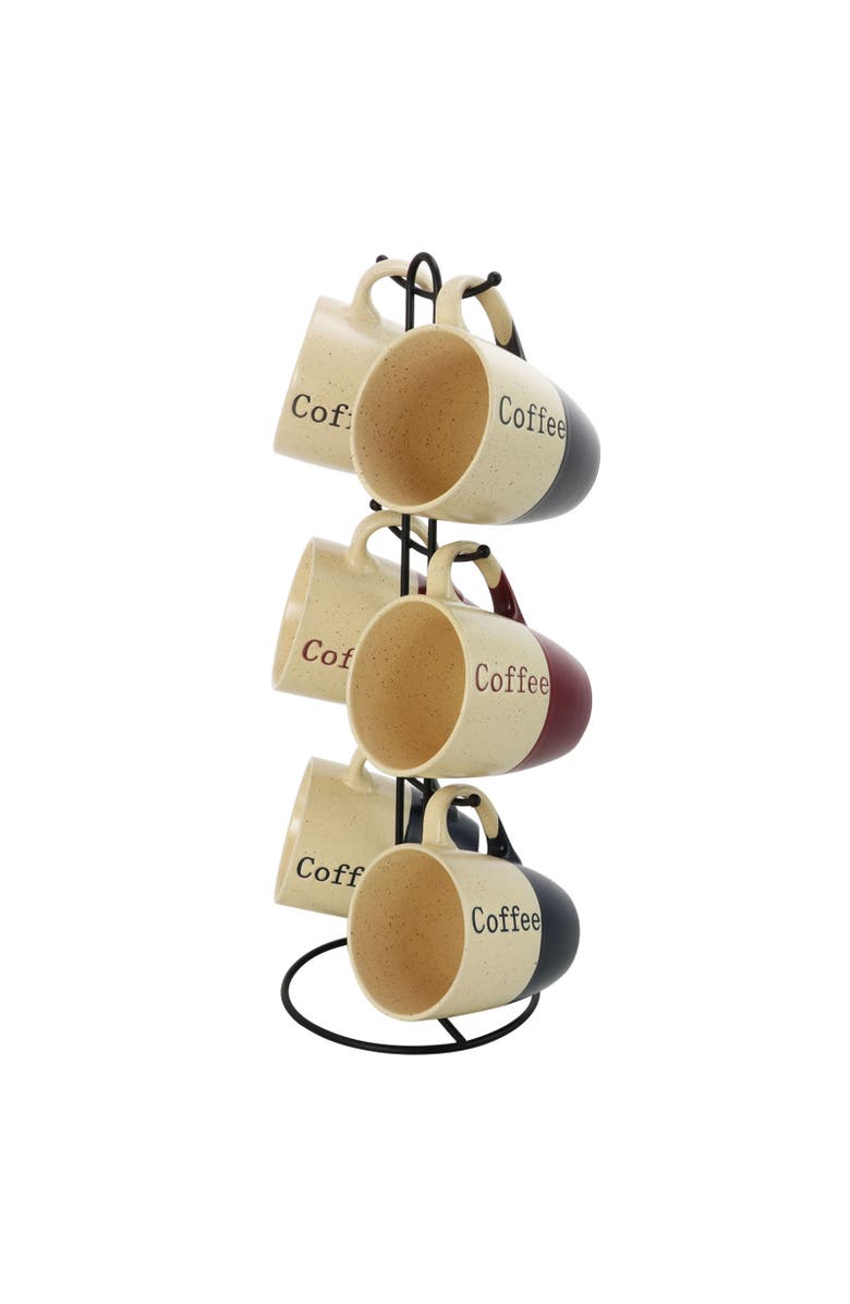 Elama Coffee House 6-Piece 12 oz. Mug Set with Stand, Main, color, Brown