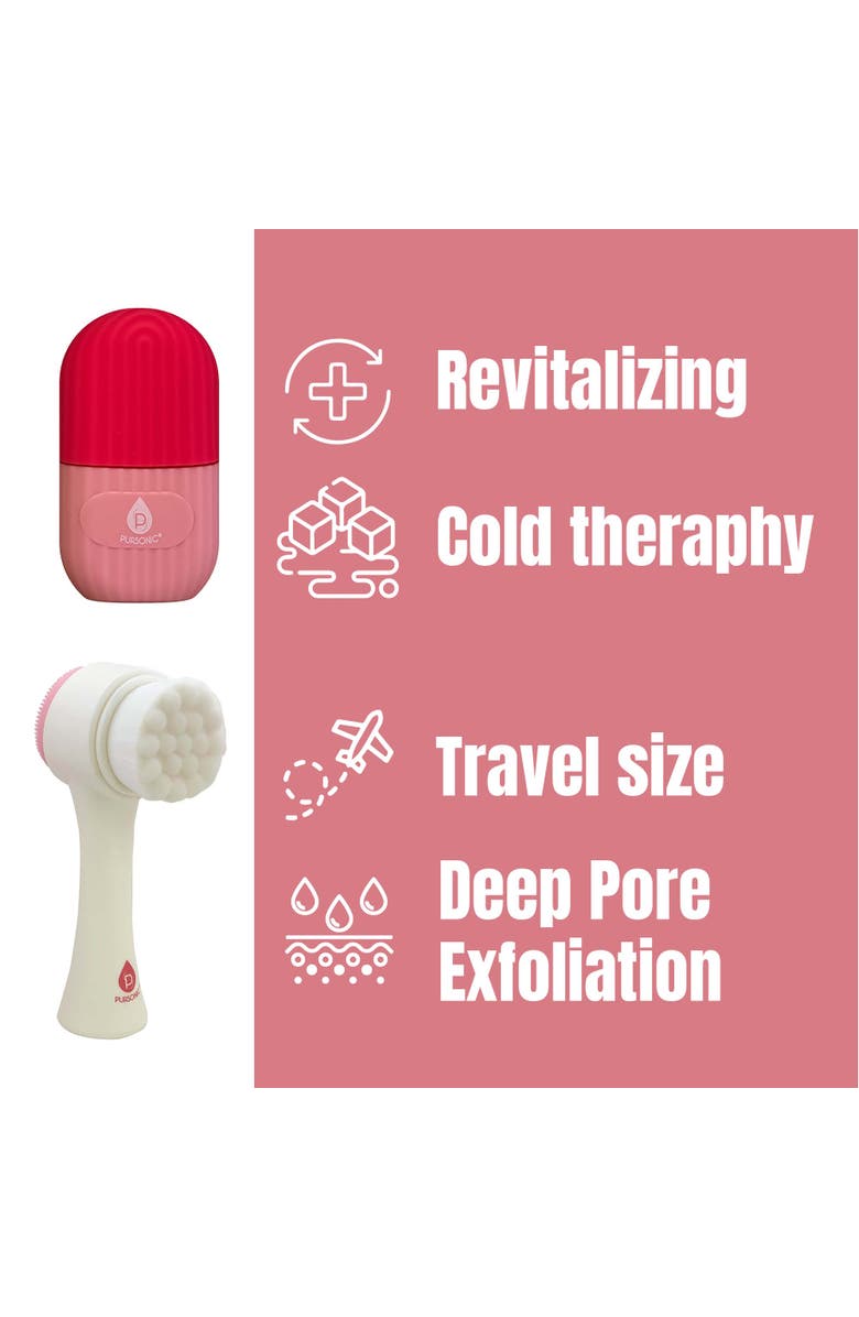 PURSONIC Perfect Skincare Duo Ice Cube Facial Roller & Dual Sided Facial Cleansing Brush, Alternate, color, Pink