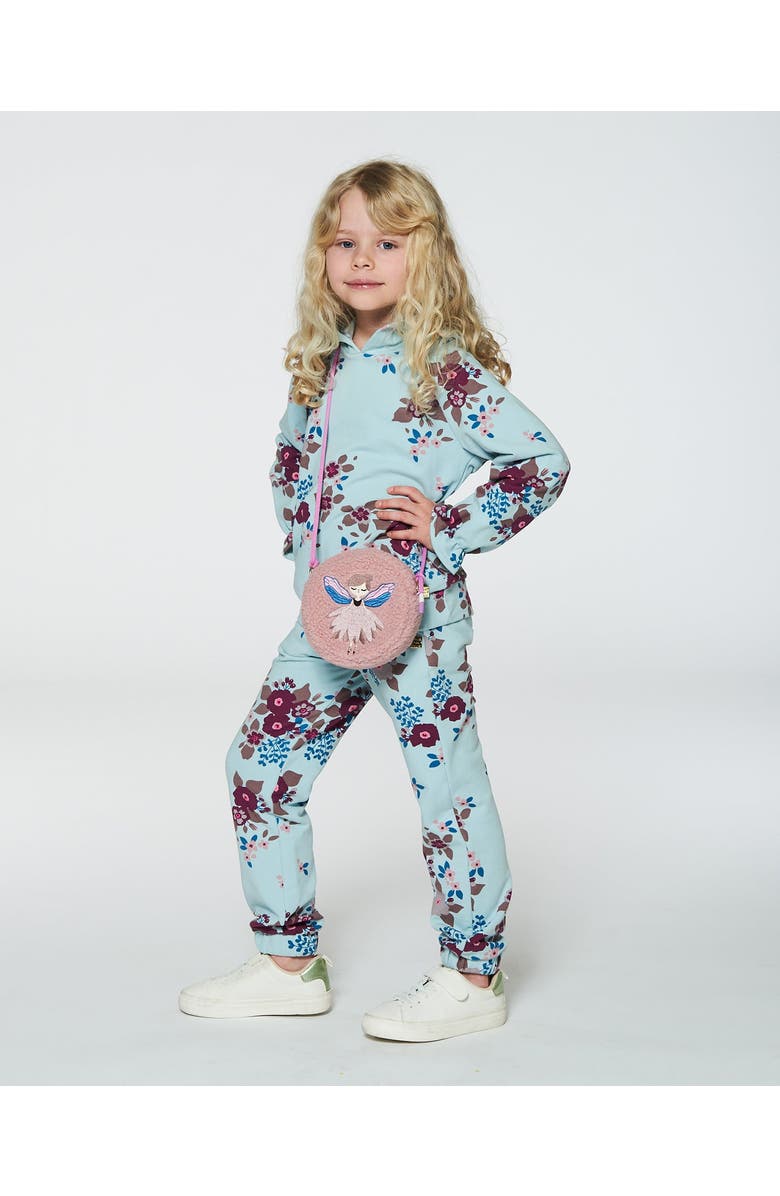 Deux par Deux Girl's Fleece Hoodie Light Blue Printed Big Flowers, Alternate, color, 
