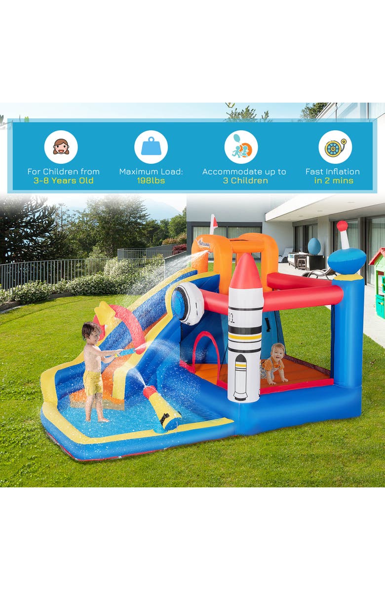 Outsunny 5-in-1 Inflatable Water Slide Kids Bounce House Space Theme, Alternate, color, Multi Color