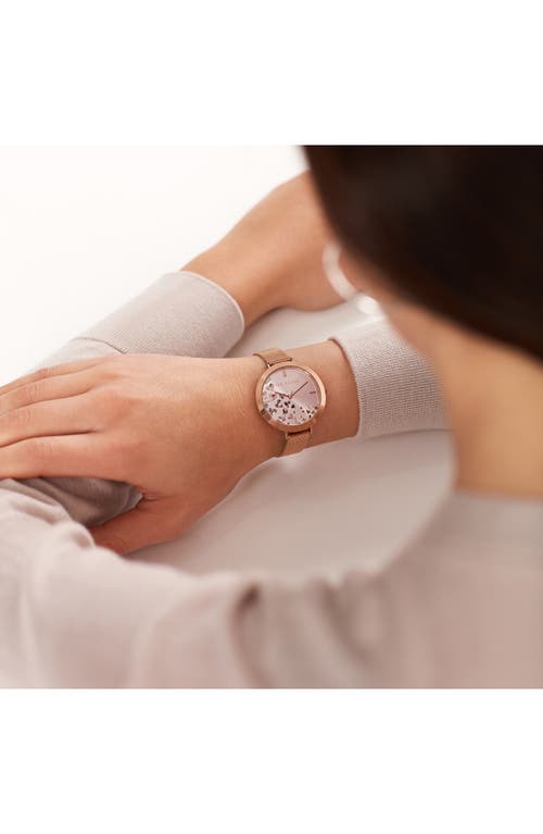 Ted Baker Women's Ammy Hearts Rose Gold-tone Mesh Bracelet Watch 37.5mm In Gold