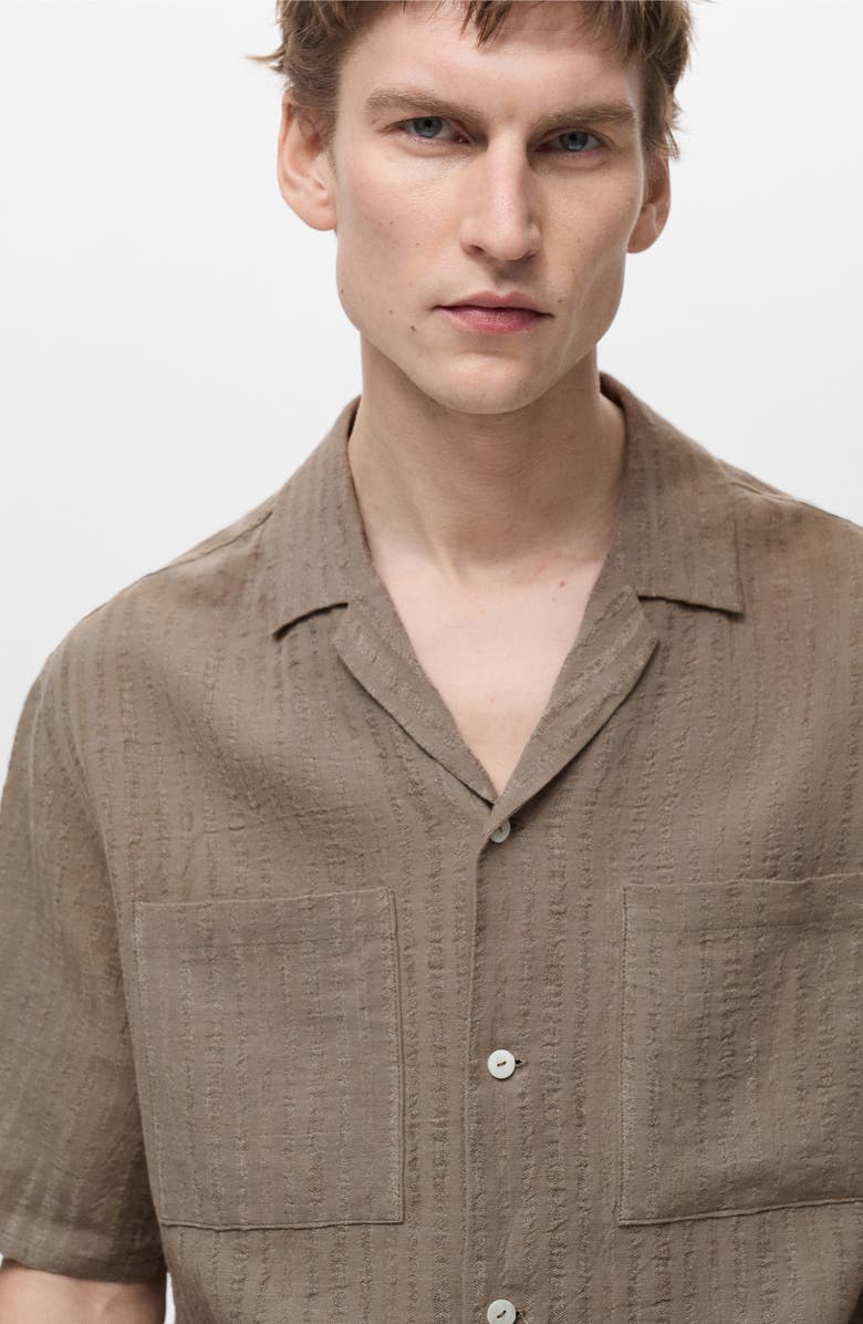 MANGO Textured Stripe Cotton & Linen Bowling Shirt, Alternate, color, 