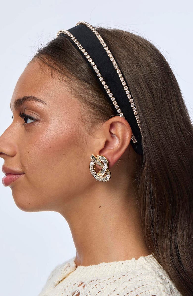 Lele Sadoughi Bessette Crystal Edge Velvet Headband, Alternate, color, Jet