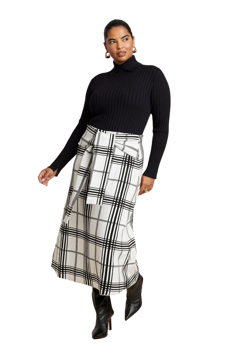 ELOQUII Plaid Midi Sweater Skirt With Sleeve Ties, Alternate, color, Preppy Refresh Plaid